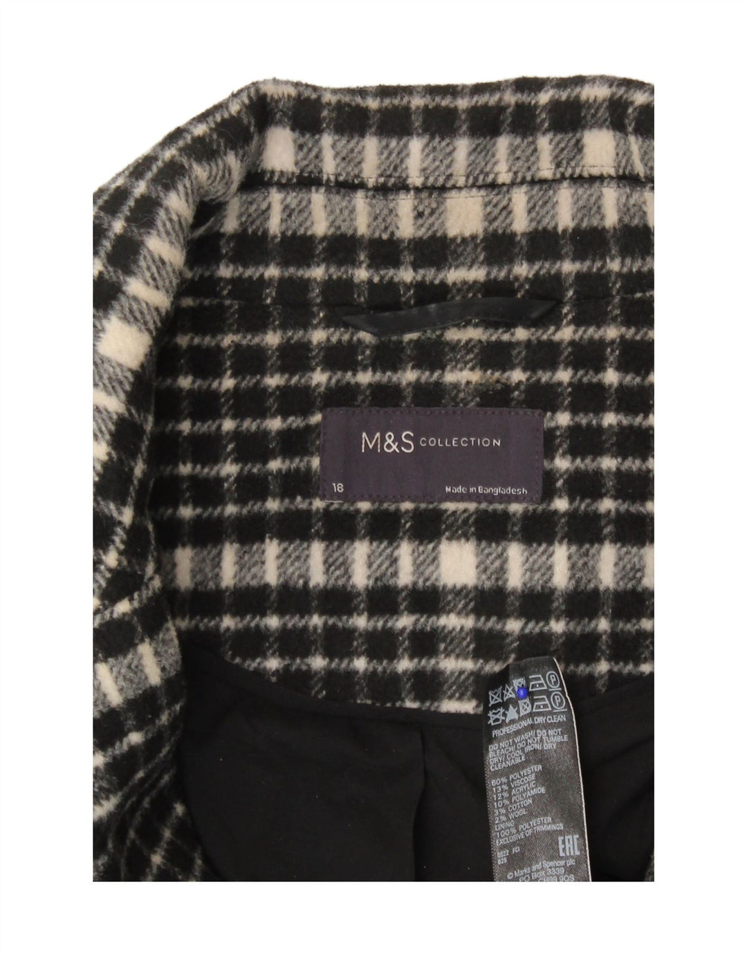 Palton pentru femei Marks & Spencer, cu ajustare largi, UK 18 XL, poliester cu check negru
