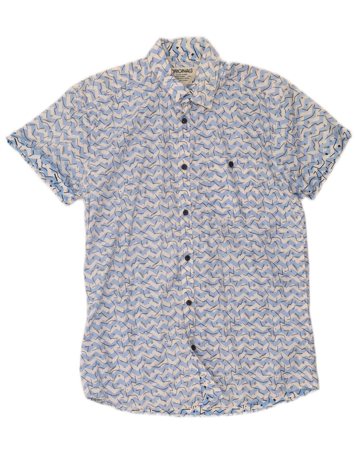 Cămașă Jack & Jones pentru bărbați cu mânecă scurtă din bumbac geometric albastru mediu