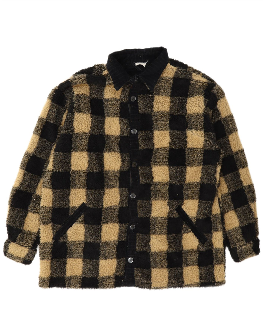 Jachetă vintage pentru bărbați din fleece UK 42 XL, poliester vichy negru