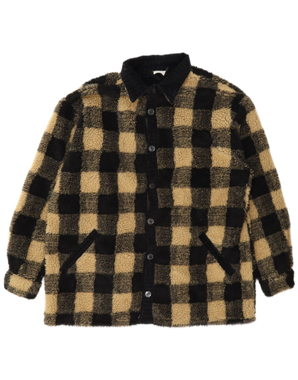 Jachetă vintage pentru bărbați din fleece UK 42 XL, poliester vichy negru