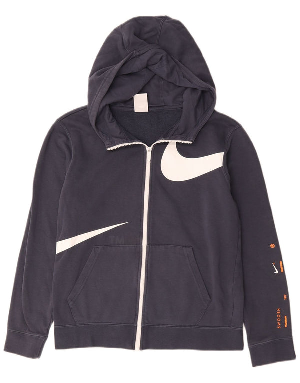 Pulover Nike pentru băieți Swoosh Graphic Zip Hoodie 13-14 ani XL Bumbac bleumarin