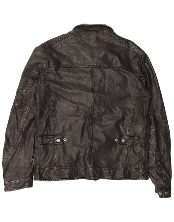 Jachetă din piele pentru bărbați Massimo Dutti UK 42 XL din piele de oaie neagră