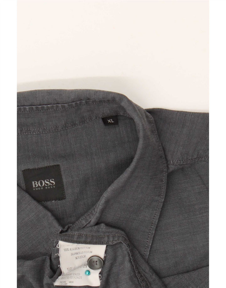 Cămașă cu mânecă scurtă pentru bărbați Hugo Boss XL bumbac gri