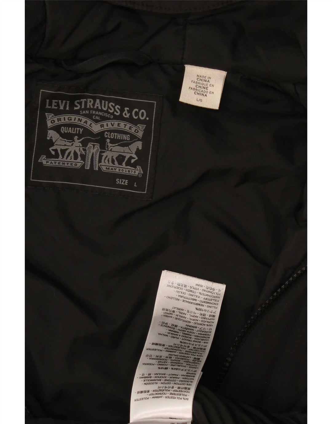 Jachetă căptușită cu glugă Levi's pentru bărbați UK 40 Poliester negru mare