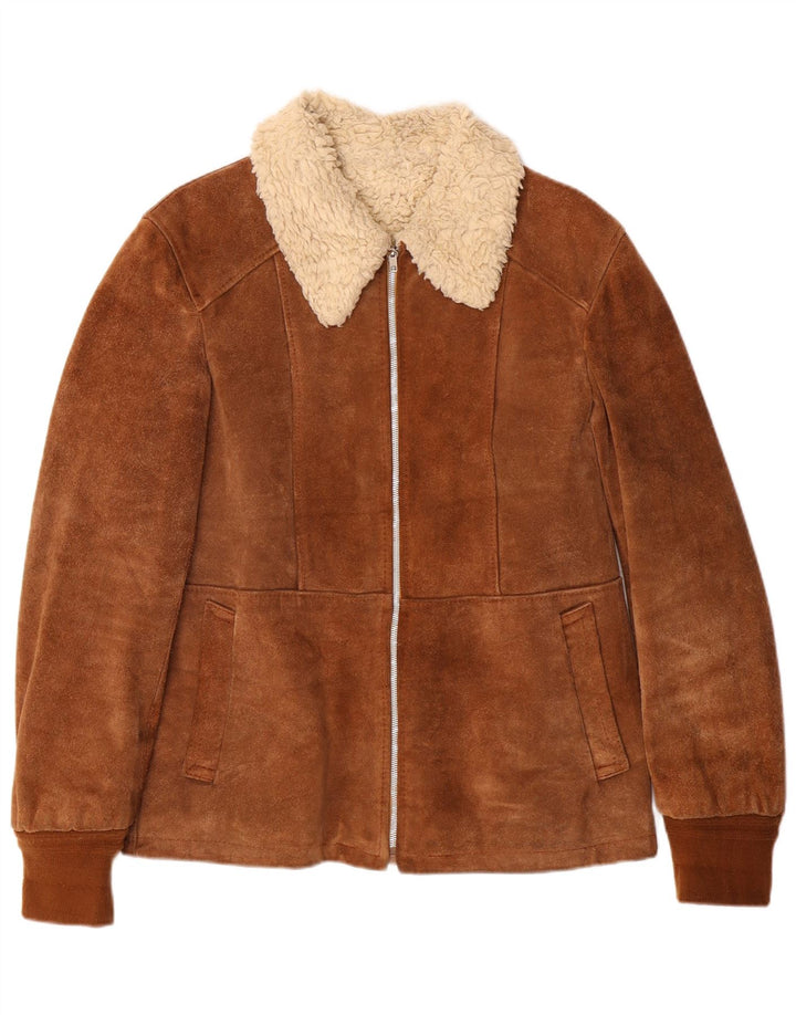 Jachetă din shearling pentru femei VINTAGE IT 46 din piele maro mare