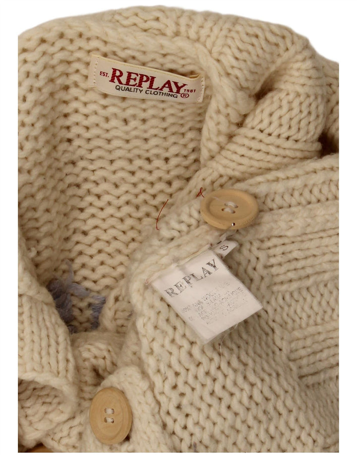 Pulover cardigan grafic pentru femei Replay UK 10 Lână albă mică