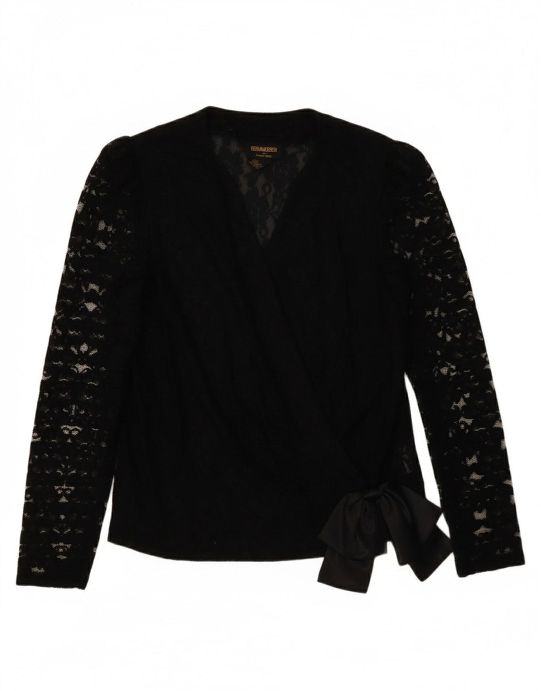 SIMON ELLIS Womens See Through Wrap Blouse Top UK 12 Medium Black Rayon