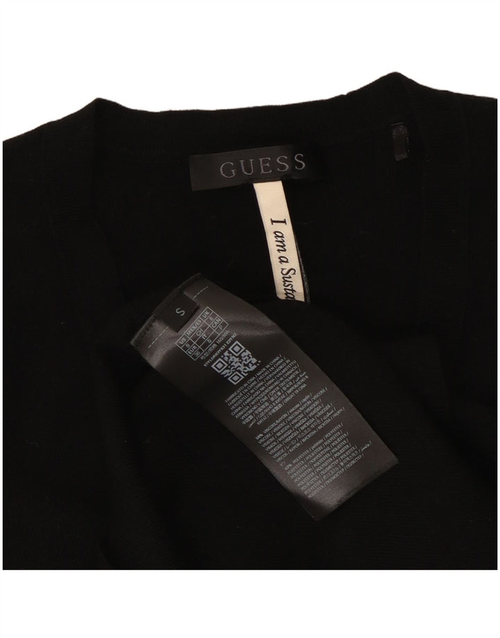 Crop Top pentru femei Guess cu mânecă lungă UK 8 Small Black Viscose
