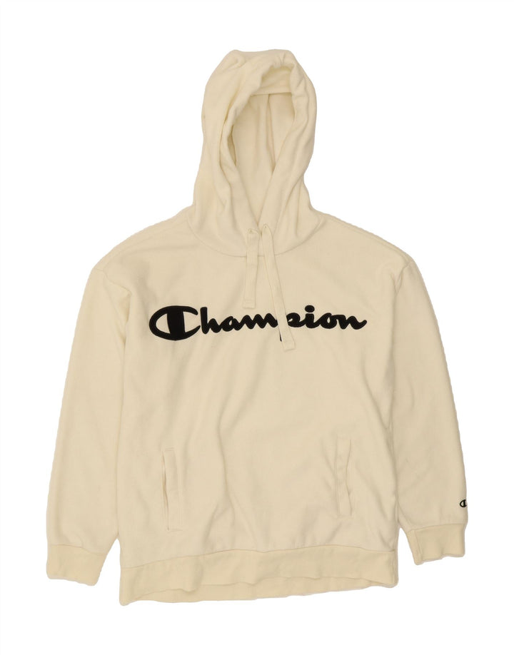 CHAMPION Mens Graphic Hoodie Jumper Medium Off White Polyester Vintage Champion and Second-Hand Champion from Messina Hembry 