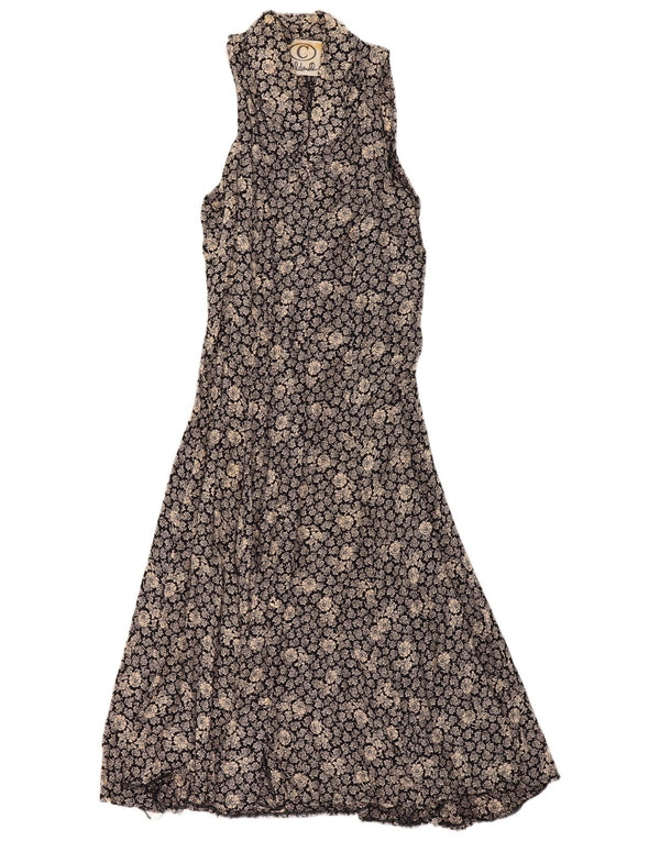 Rochie Vintage pentru femei Maxi Halter UK 10 Small Black Floral Viscose
