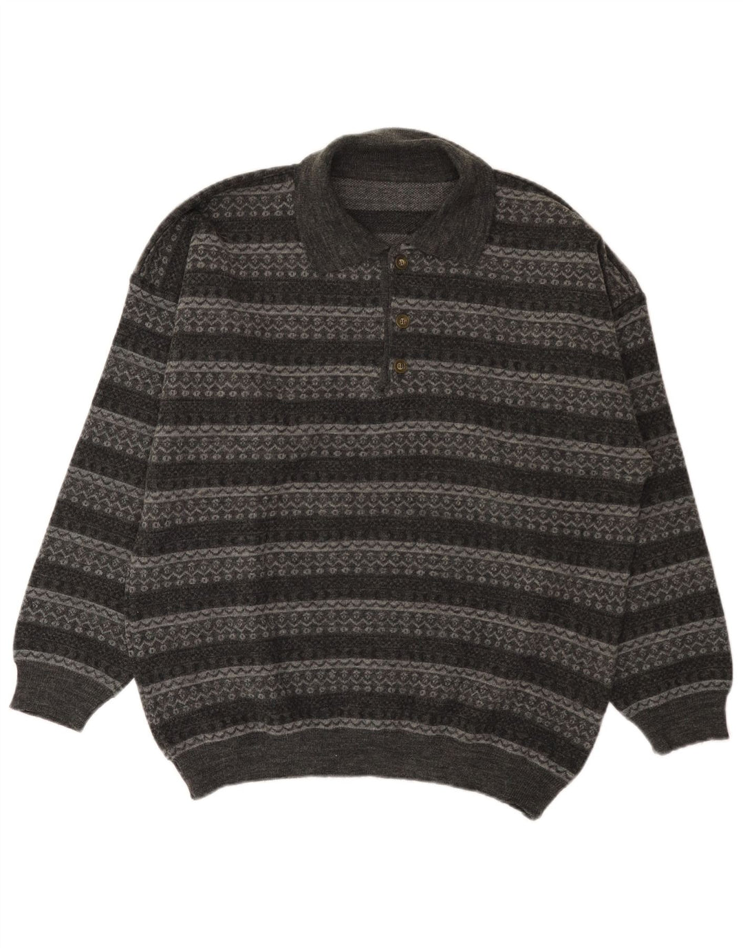 Pulover vintage pentru bărbați cu gât polo mare, cu dungi gri