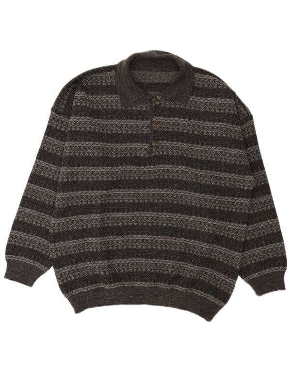 Pulover vintage pentru bărbați cu gât polo mare, cu dungi gri
