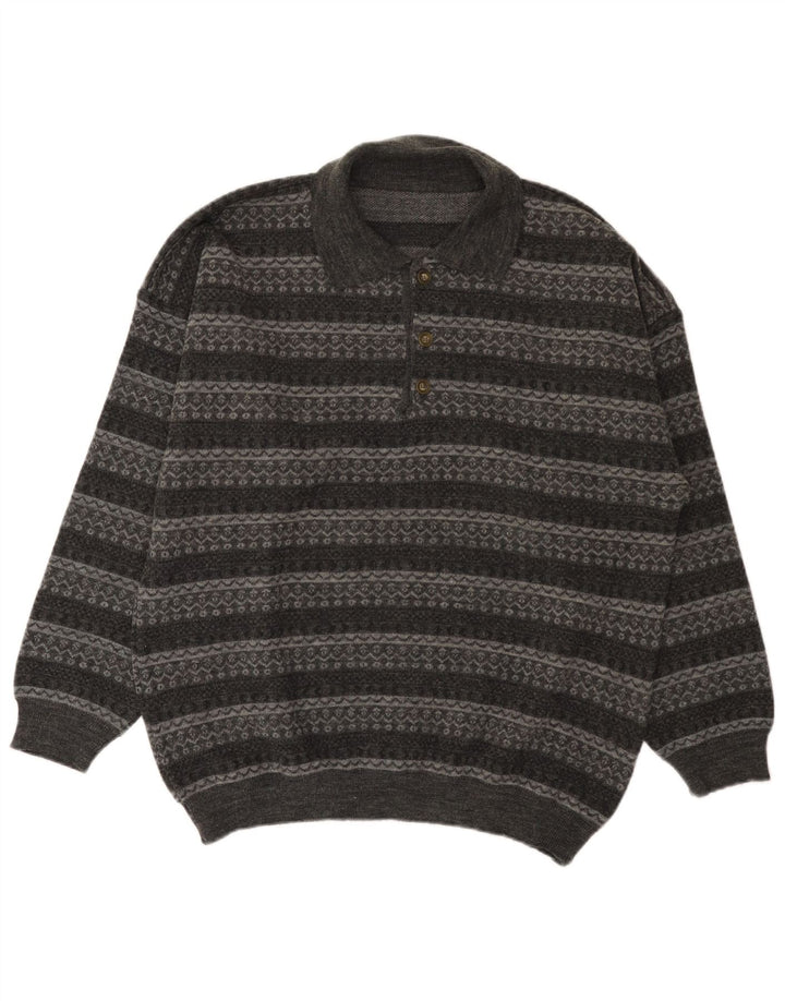 Pulover vintage pentru bărbați cu gât polo mare, cu dungi gri