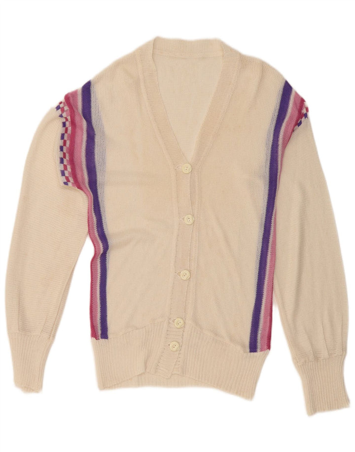 Pulover Cardigan Vintage pentru Damă UK 12 Medium Off White Striped