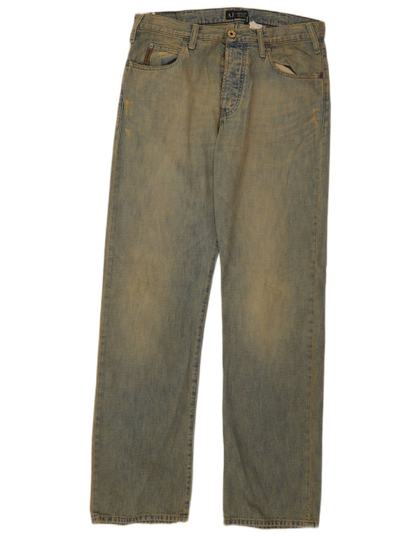 Armani Mens Distressed Straight Jeans W32 L32 Blue Cotton