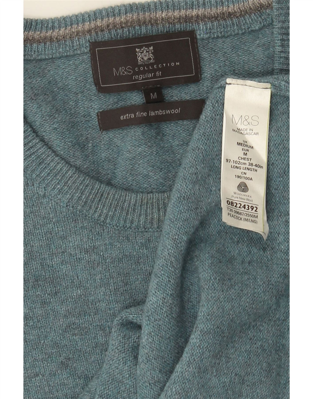 Pulover Marks & Spencer pentru bărbați, cu gât roșu, pete albastru mediu
