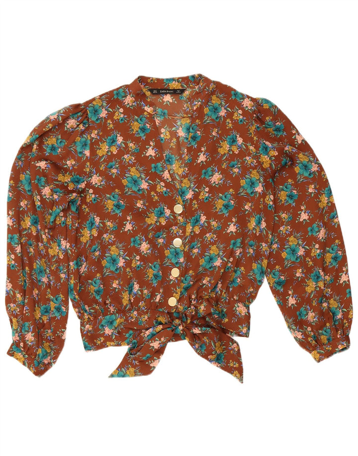 Bluză cămașă pentru femei Zara UK 10 Mic Maro Poliester Floral