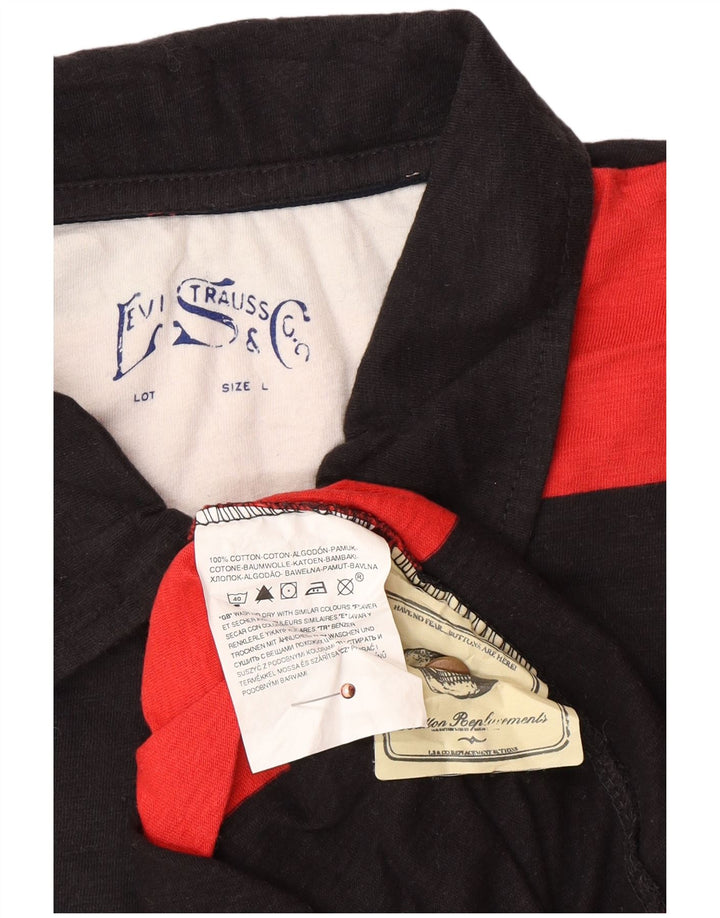 Tricou polo rugby cu mânecă lungă cu grafică LEVI'S pentru bărbați, bumbac cu dungi roșii