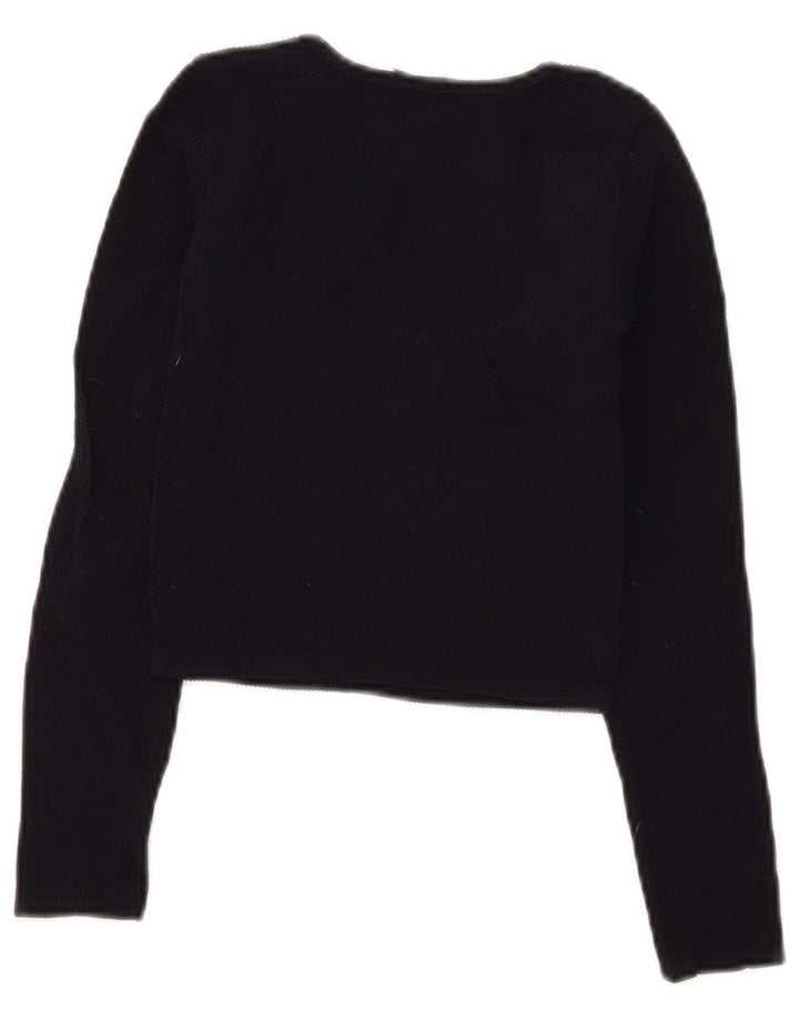 Crop Top pentru femei Zara cu mânecă lungă UK 4 XS Poliamidă neagră