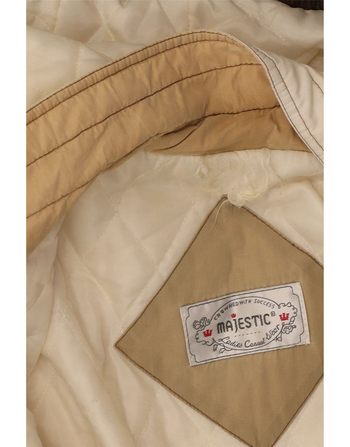 MAJESTIC haină duffle cu glugă pentru femei UK 20 2XL alb catifelat floral