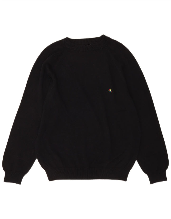 Pulover Benetton pentru bărbați, cu gât crew, bumbac mare, negru
