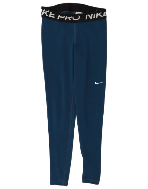 Leggings cu grafică Nike Dri Fit pentru femei UK 10 Mic, albastru, poliester bloc de culoare