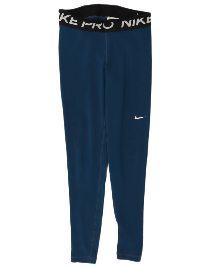 Leggings cu grafică Nike Dri Fit pentru femei UK 10 Mic, albastru, poliester bloc de culoare