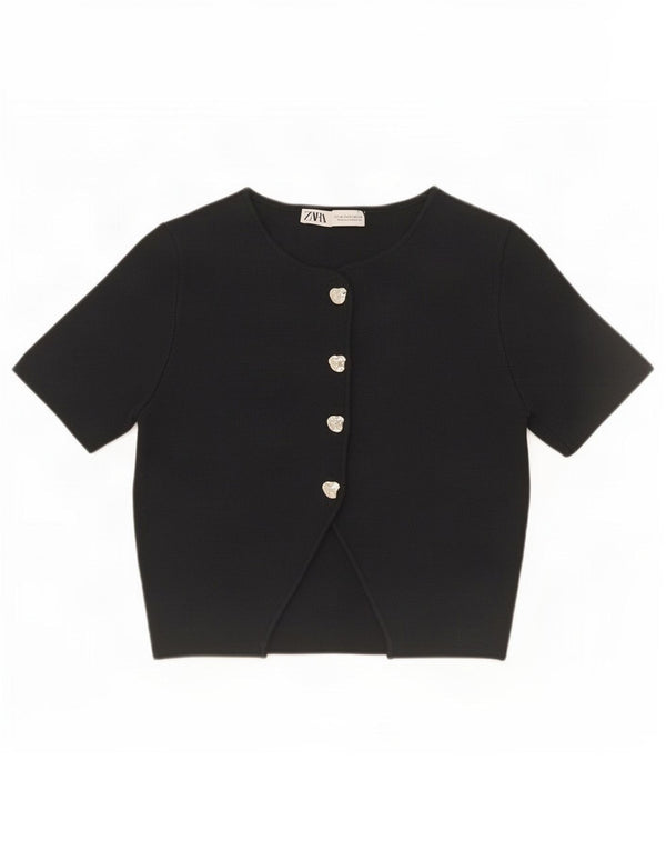 Top cardigan cu mânecă scurtă pentru femei Zara UK 14 Medium Black Viscose