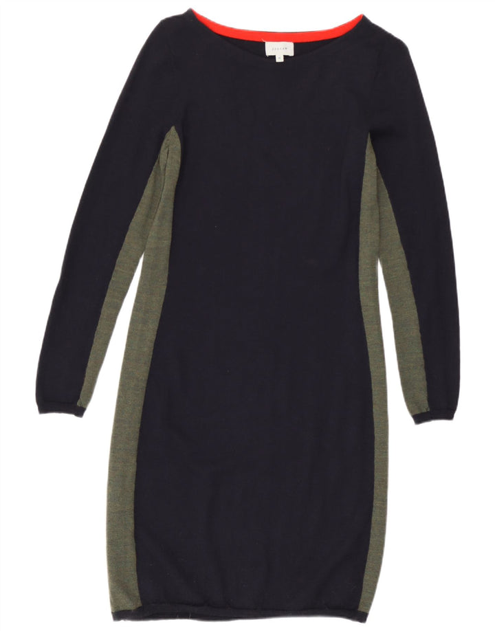 Jigsaw Rochie Jumper pentru Femei UK 12 Mediu Lână Colorblock Albastru Marin
