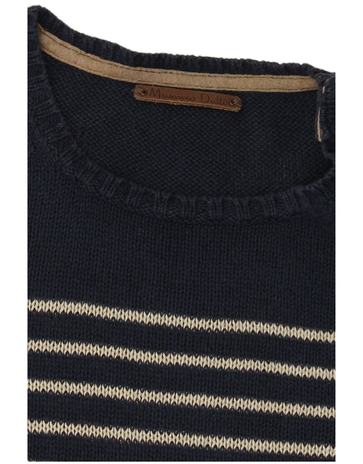 Pulover Massimo Dutti pentru bărbați cu decolteu rotund, în dungi, albastru bleumarin mediu