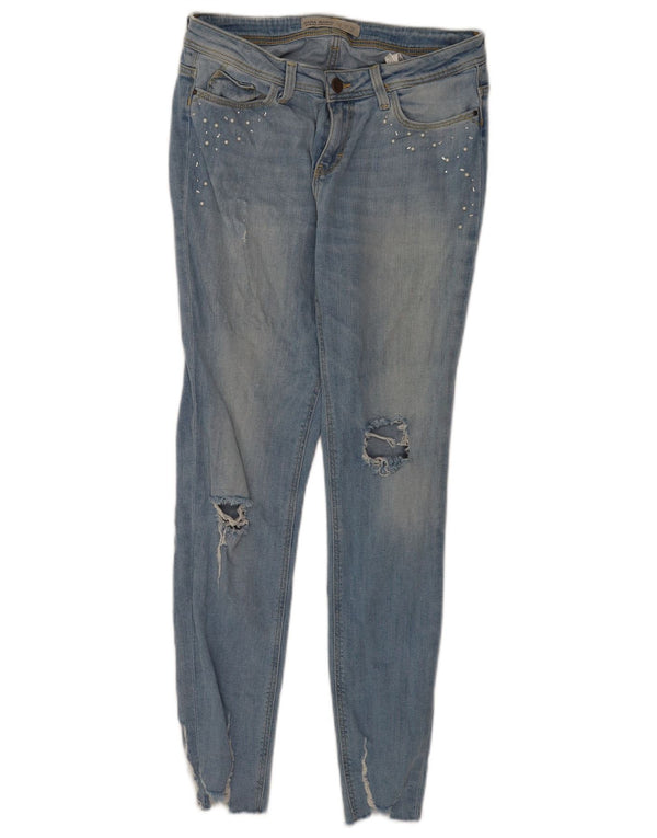 Blugi skinny învechiți pentru femei Zara EU 36 XS W26 L27 Bumbac cu pete albastre