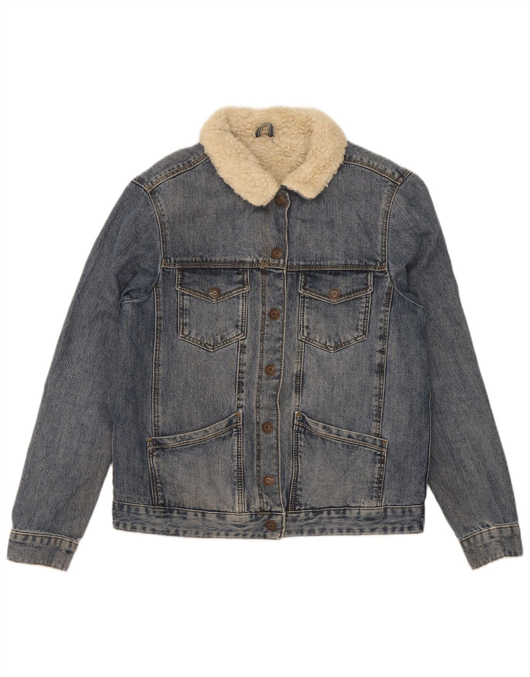 Topshop Jachetă de blugi Sherpa pentru femei UK 8 Small Blue Bumbac