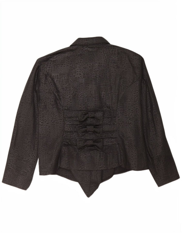 Jachetă vintage pentru femei asimetrică cu 3 nasturi IT 48 XL negru cu imprimeu animal