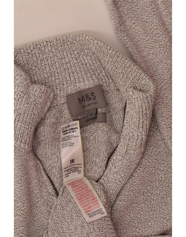 Pulover pentru bărbați Marks & Spencer, cu fermoar, cu gât, mare, bumbac cu pete alb