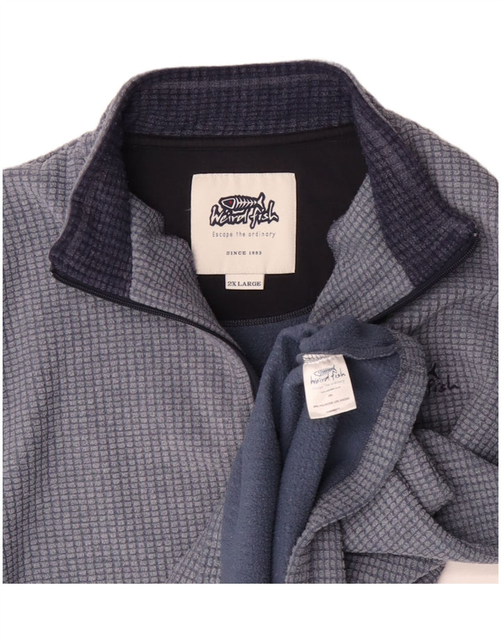 Pulover din lână pentru bărbați Weird Fish, cu fermoar, 2XL, poliester cu carouri albastre