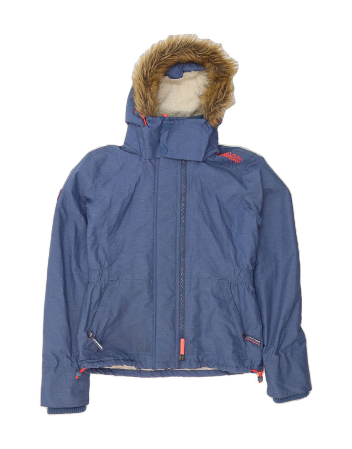 SUPERDRY Womens Hooded Windbreaker Jacket UK 14 Medium Blue Nylon Vintage Superdry and Second-Hand Superdry from Messina Hembry 