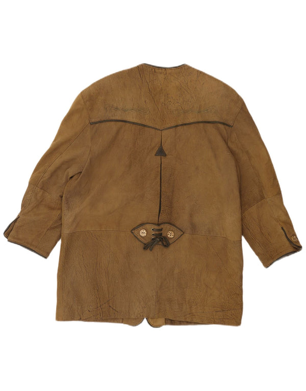 VINTAGE Jachetă din piele cu mâneci 3/4 pentru femei EU 44 XL kaki