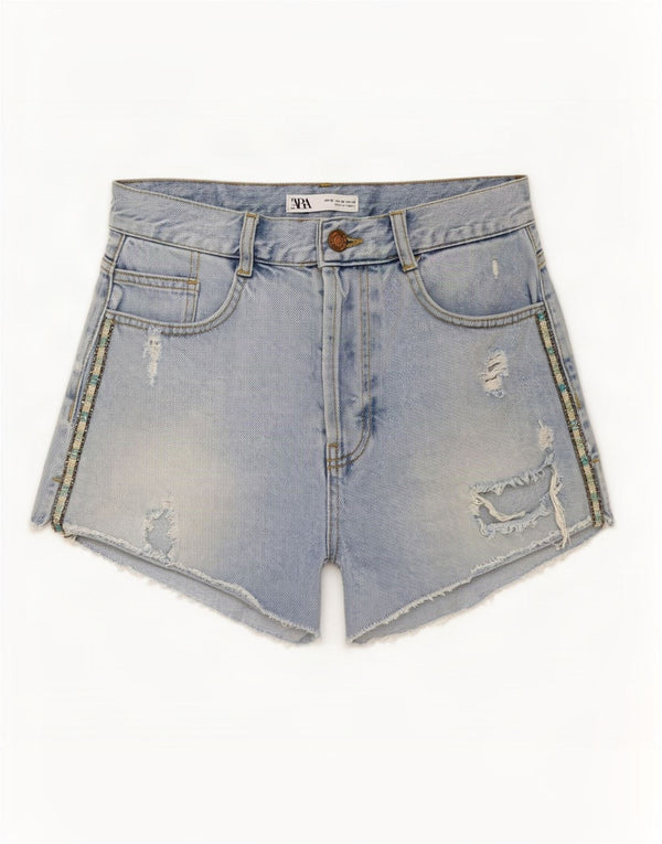 Pantaloni scurți din denim învechit pentru femei Zara EU 38 Small W28 Blue