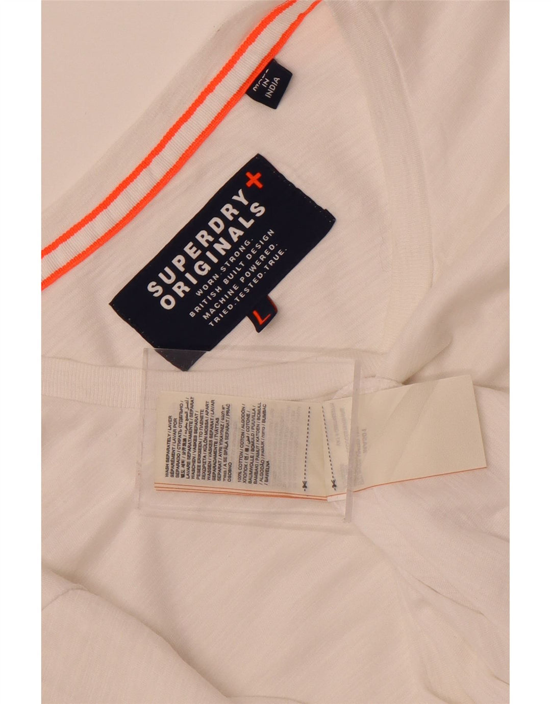 Top pentru bărbați Superdry cu mânecă lungă, mare, alb, din bumbac