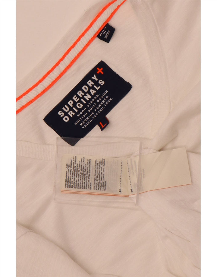 Top pentru bărbați Superdry cu mânecă lungă, mare, alb, din bumbac