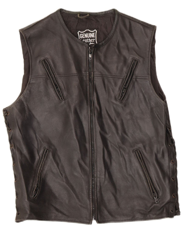 Gilet din piele vintage pentru bărbați UK 38 Medium Black Leather