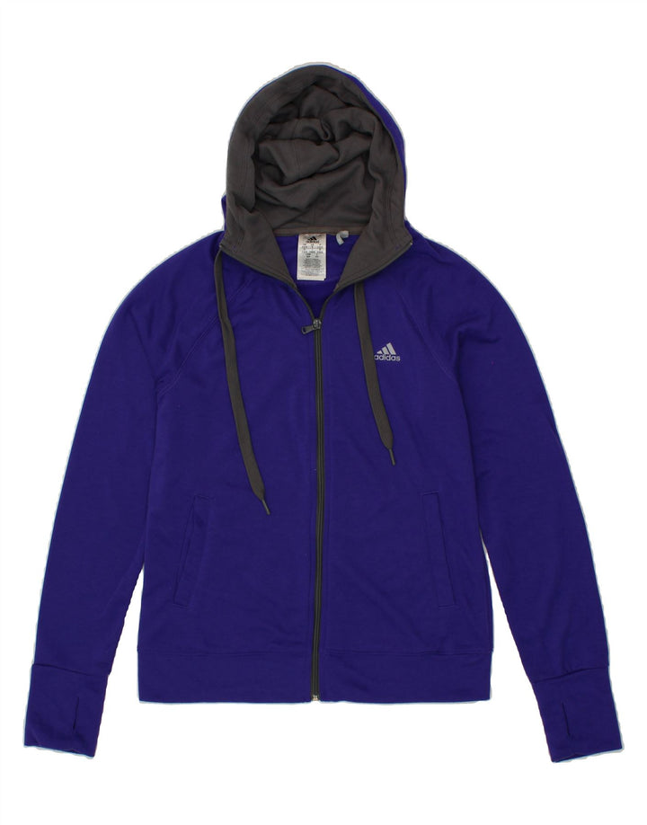 ADIDAS Womens Zip Hoodie Sweater UK 8/10 0Small Blue Polyester Vintage Adidas and Second-Hand Adidas from Messina Hembry 