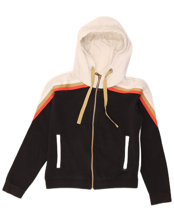 GAS Pulover cu capota cu fermoar pentru femei UK 14 Medium Black Colorblock Bumbac