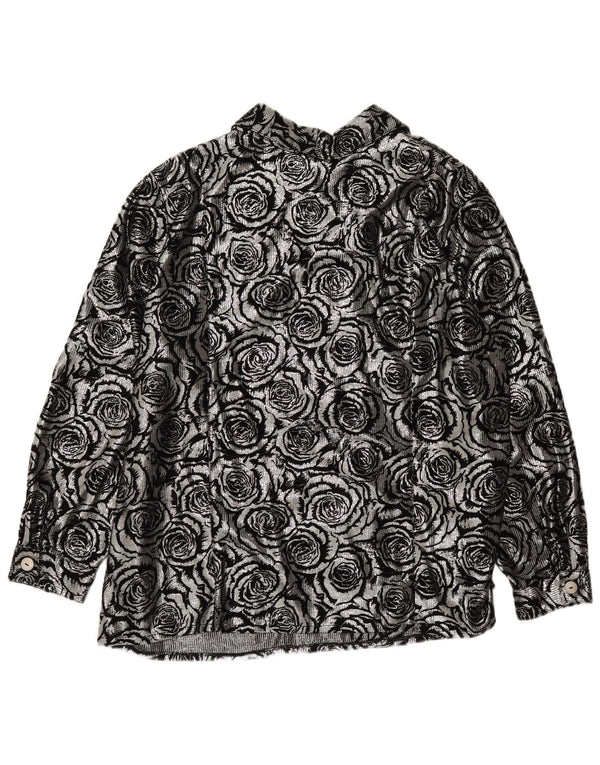 Bluză de cămașă vintage pentru femei UK 28 6XL Poliester floral argintiu
