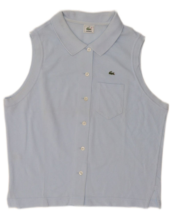 Lacoste Womens Sleeveless Shirt Blouse Size 44 Large Blue Cotton