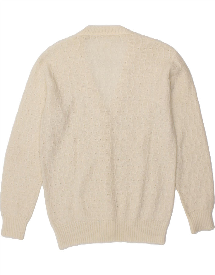 VINTAGE Womens Cardigan Sweater UK 14 Medium Off White Acrylic Vintage Vintage and Second-Hand Vintage from Messina Hembry 