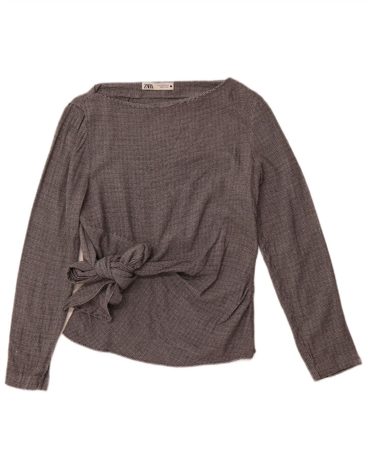 Bluză cu mânecă lungă pentru femei ZARA UK 12 Medium Gri Houndstooth Viscose