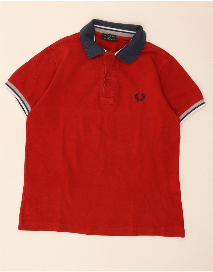 Tricou polo Fred Perry pentru băieți 9-10 ani, bumbac color bloc roșu
