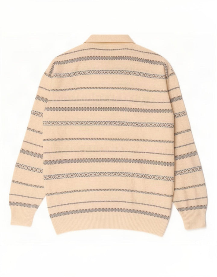 Pulover vintage pentru bărbați cu gât polo, cu dungi albe medii