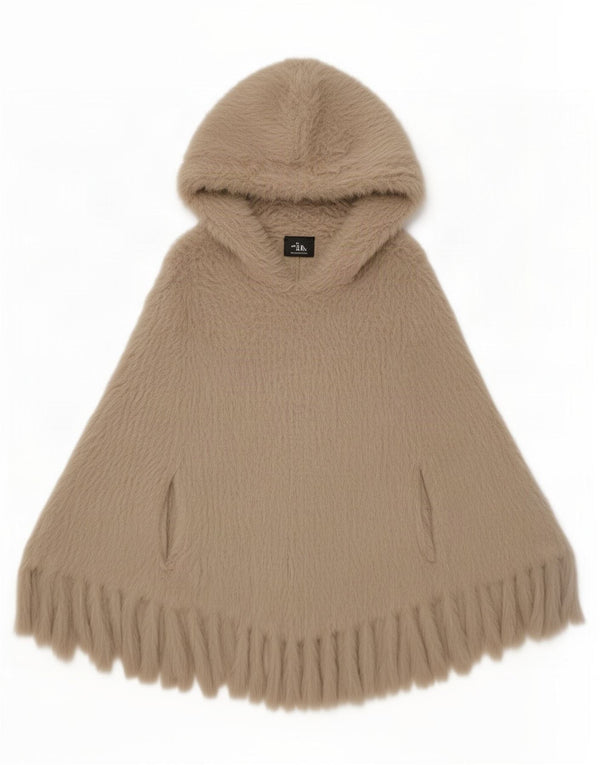 Elisabetta Franchi Pulover Poncho Femei cu Glugă din blană artificială IT 42 Bej Mediu